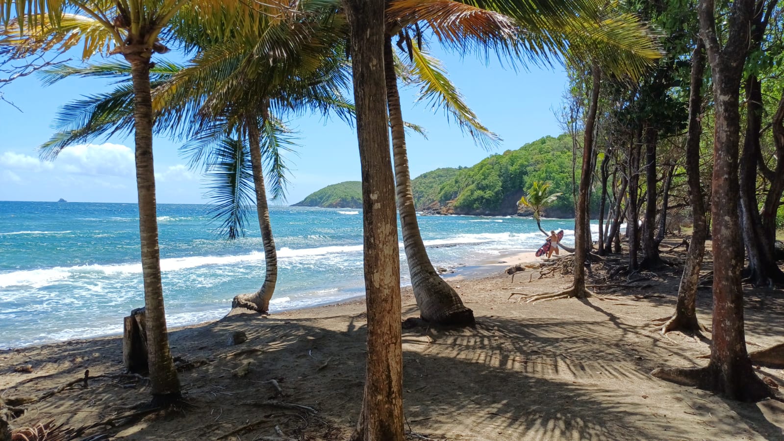 Vagues déroulant sur la Plage des Surfeurs à Tartane, presqu'île de la Caravelle